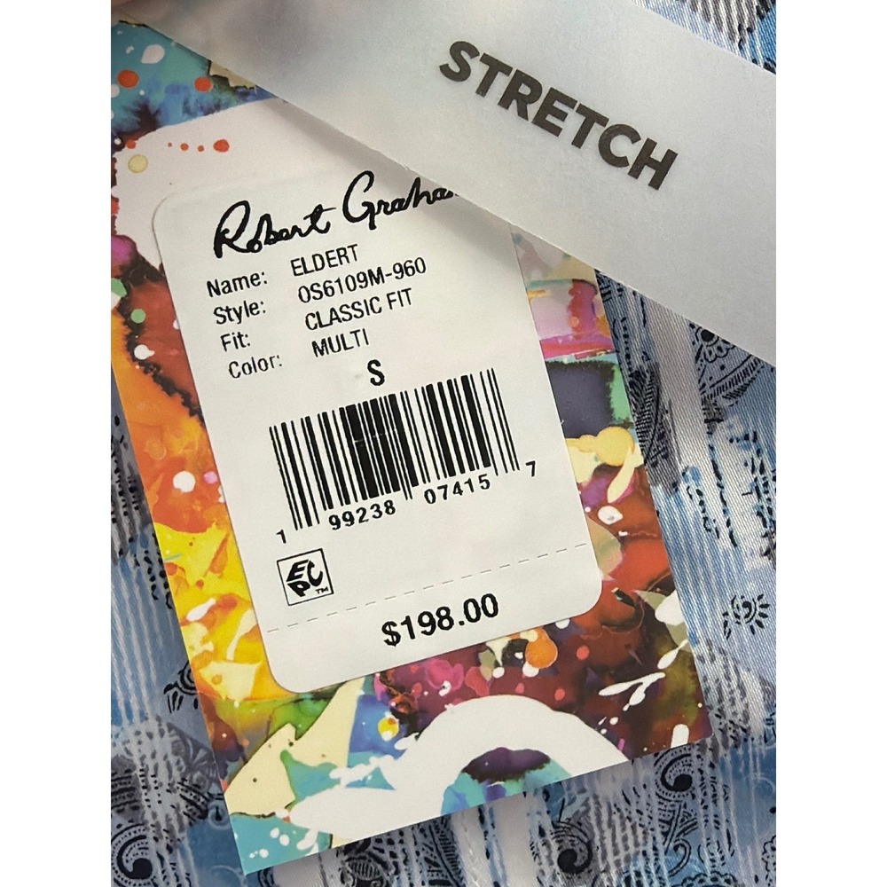 Robert Graham Eldert Classic Fit Abstract Stripe Stretch Shirt Blue Multi S NEW - Picture 12 of 13
